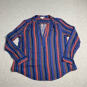 Allison Joy Shirt Womens Small Blue Cotton Striped Tunic Blouse Long Sleeve